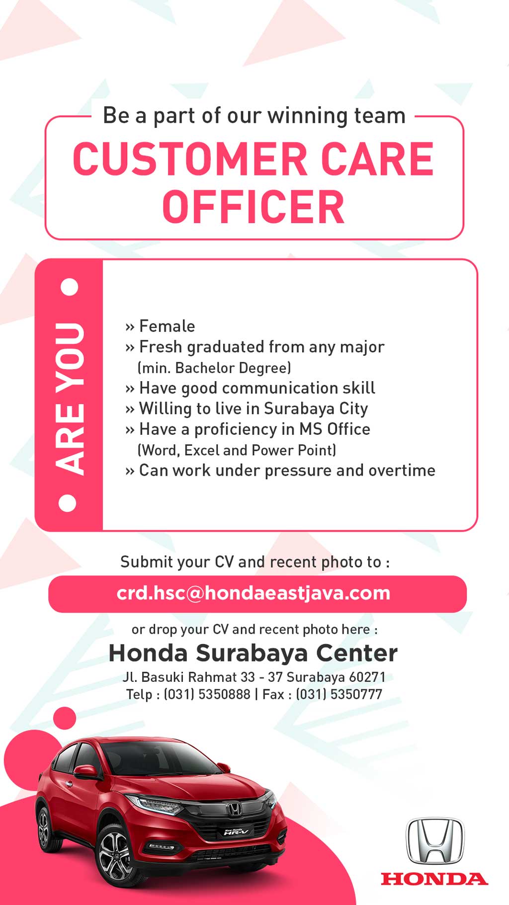 Lowongan Pekerjaan | Honda Surabaya Center